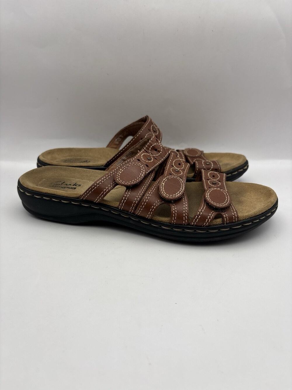 Clarks Leisa Cacti Q Brown Slide Sandals Women Size 7.5 - Picture 1 of 9